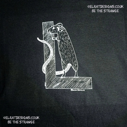 ElRat Designs original logo hand drawn Rat on a capital L, t-shirt - elratdesigns.co.uk