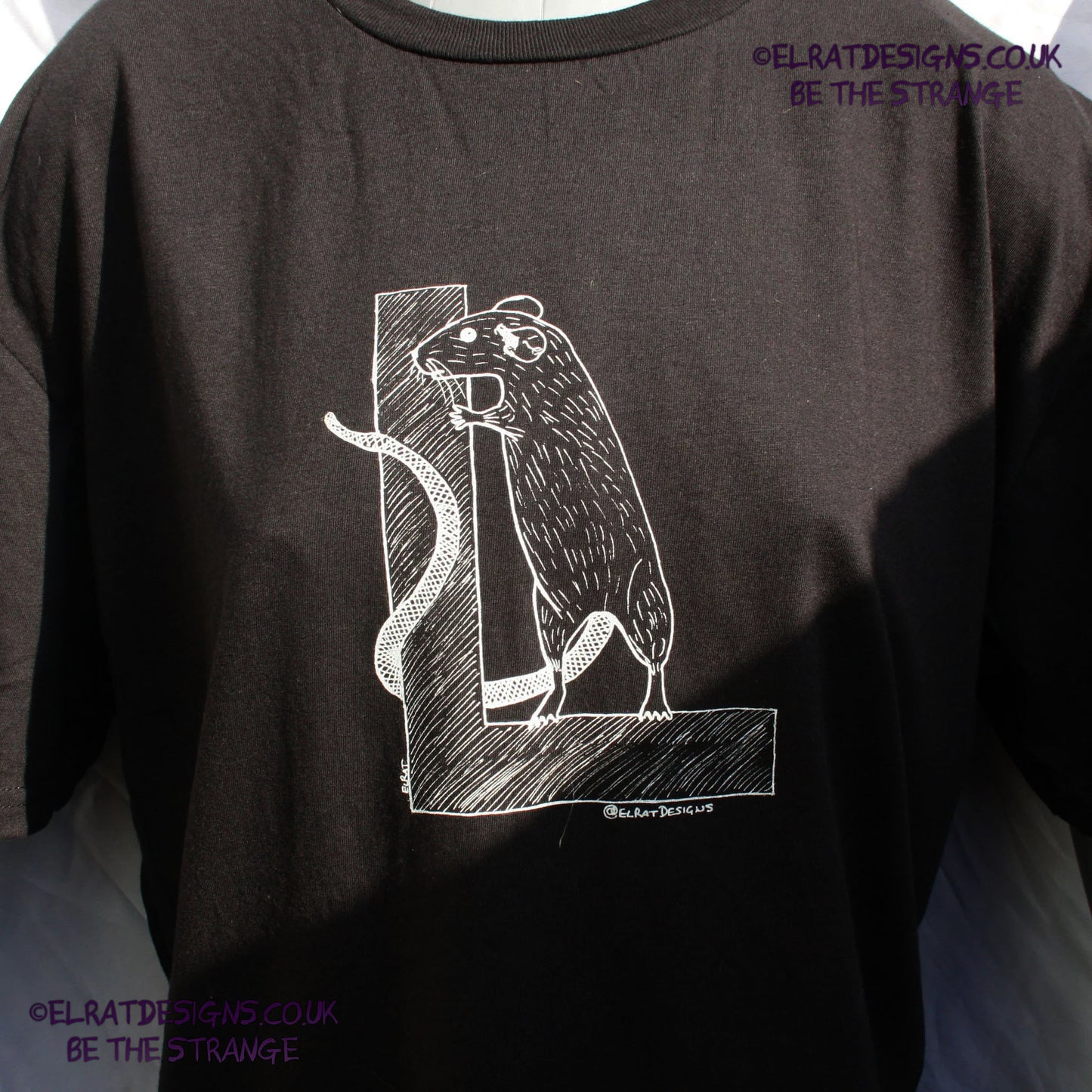 ElRat Designs original logo hand drawn Rat on a capital L, t-shirt - elratdesigns.co.uk