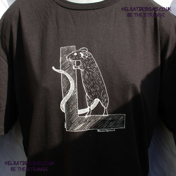 ElRat Designs original logo hand drawn Rat on a capital L, t-shirt - hero - elratdesigns.co.uk