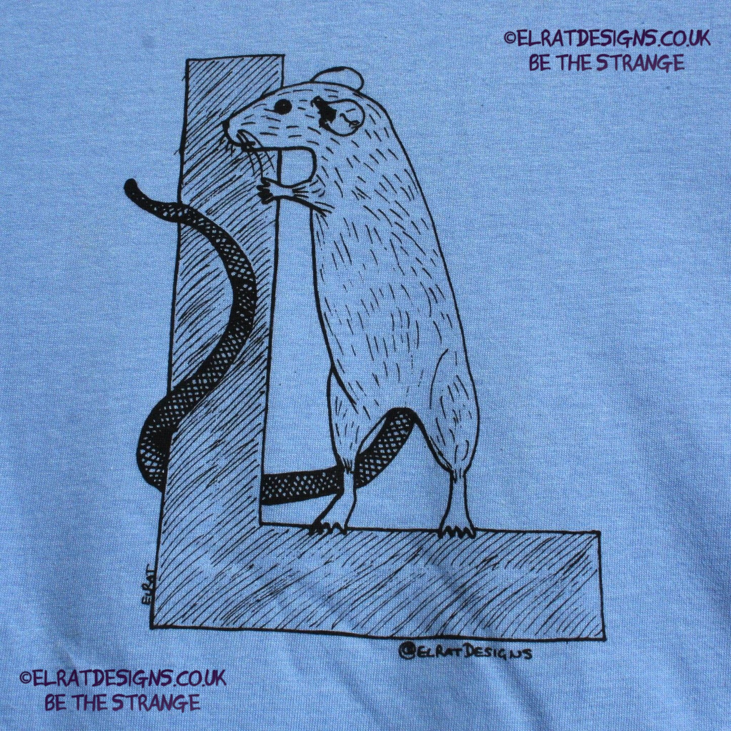 ElRat Designs original logo hand drawn Rat on a capital L, t-shirt - elratdesigns.co.uk