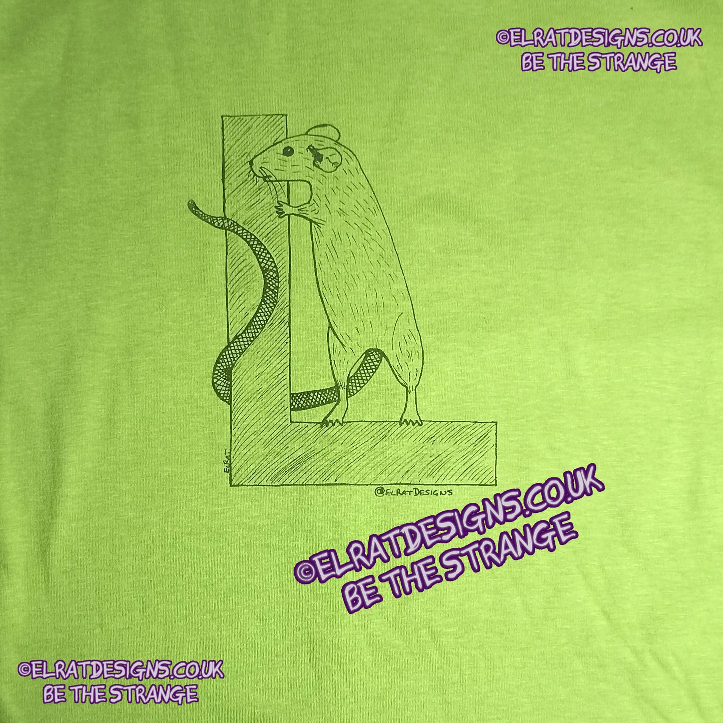 ElRat Designs original logo hand drawn Rat on a capital L, t-shirt - hero - elratdesigns.co.uk