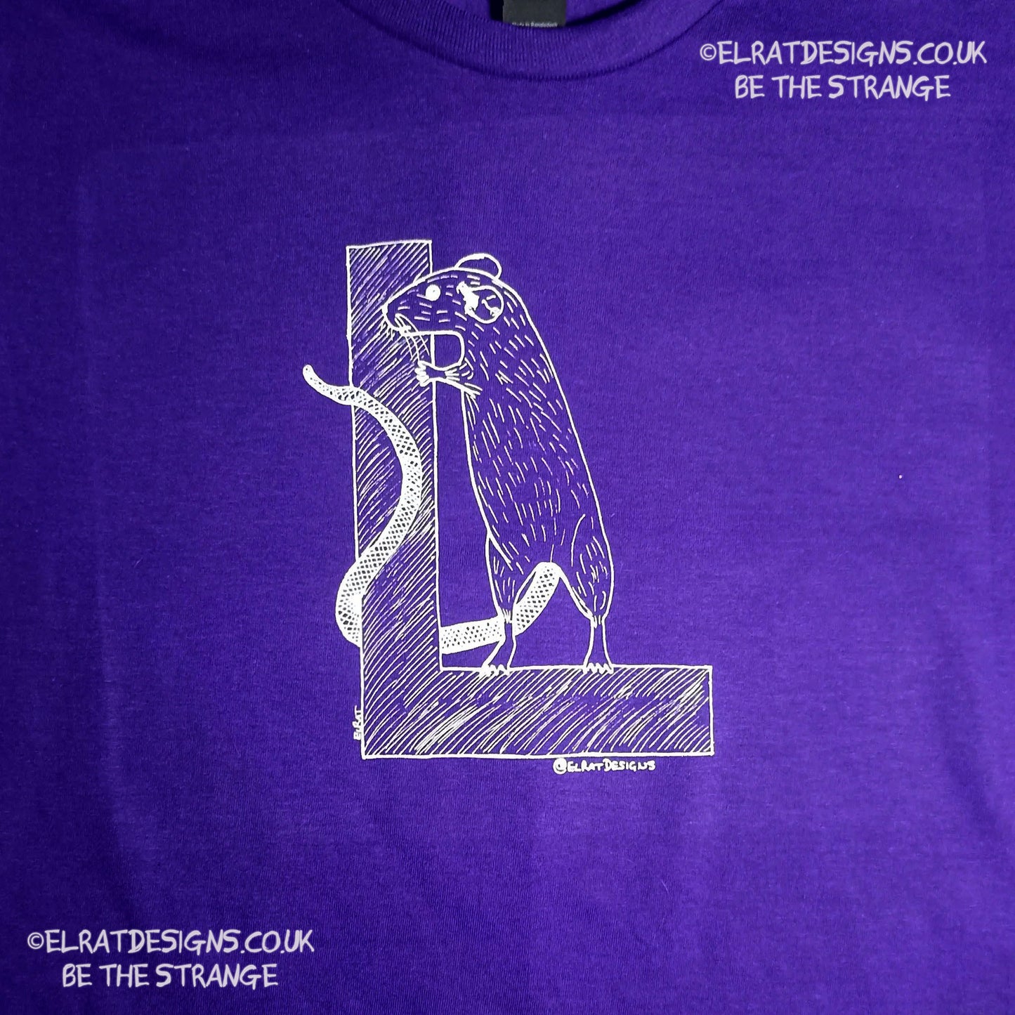 ElRat Designs original logo hand drawn Rat on a capital L, t-shirt - elratdesigns.co.uk
