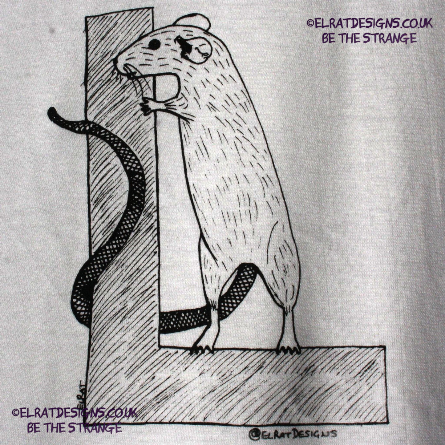 ElRat Designs original logo hand drawn Rat on a capital L, t-shirt - elratdesigns.co.uk