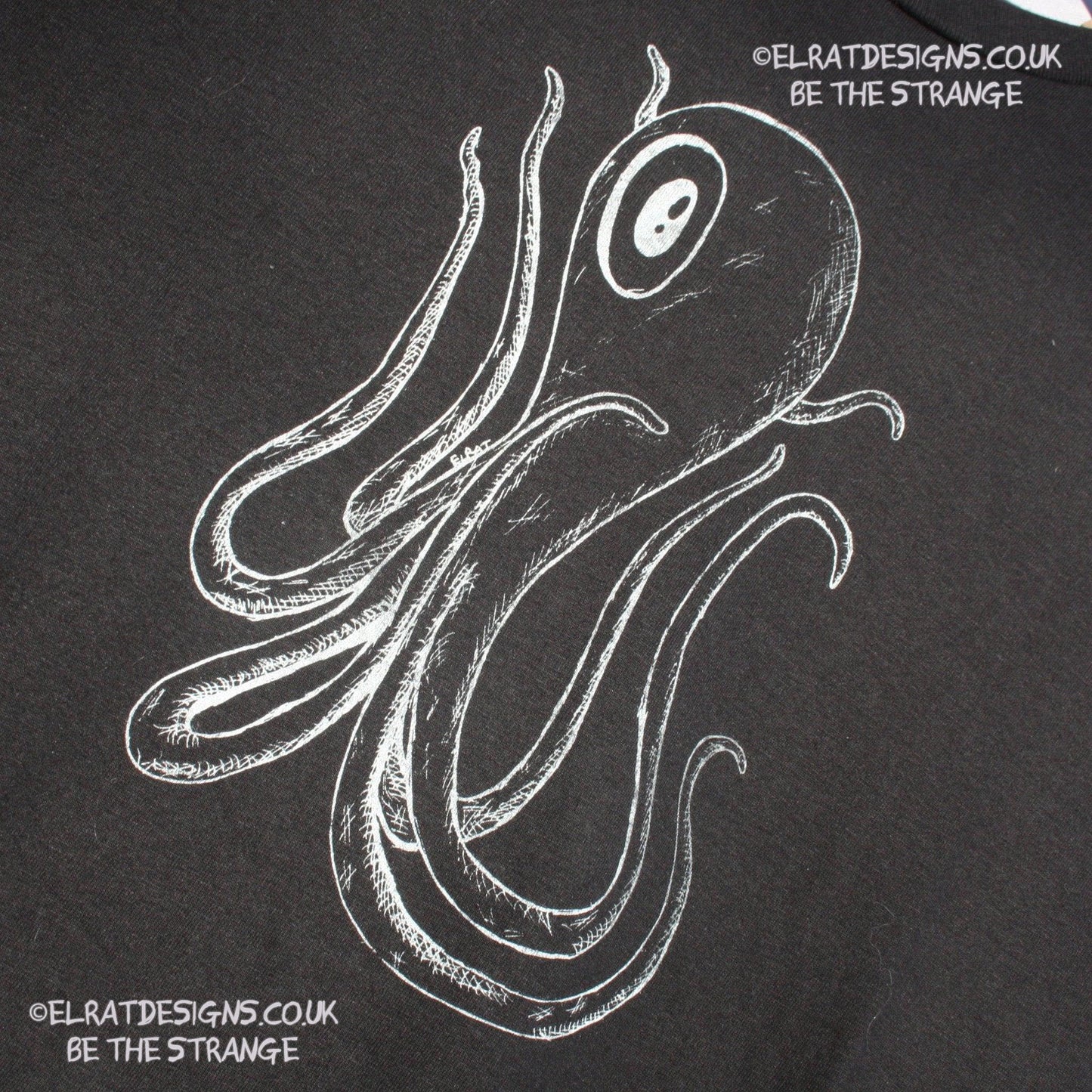 ElRat Designs hand-drawn Octoclops design, B-Movie inspiredl! hand puled screen print with eco friendly water based ink. elratdesigns.co.uk