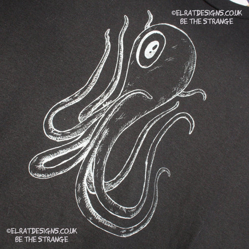 ElRat Designs hand-drawn Octoclops design, B-Movie inspiredl! hand puled screen print with eco friendly water based ink. elratdesigns.co.uk