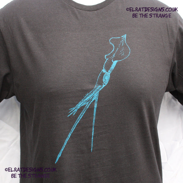ElRat Designs hand-drawn whiplash squid design, cephalopods are cool! hand pulled screen print with eco friendly water based ink.  hero - elratdesigns.co.uk