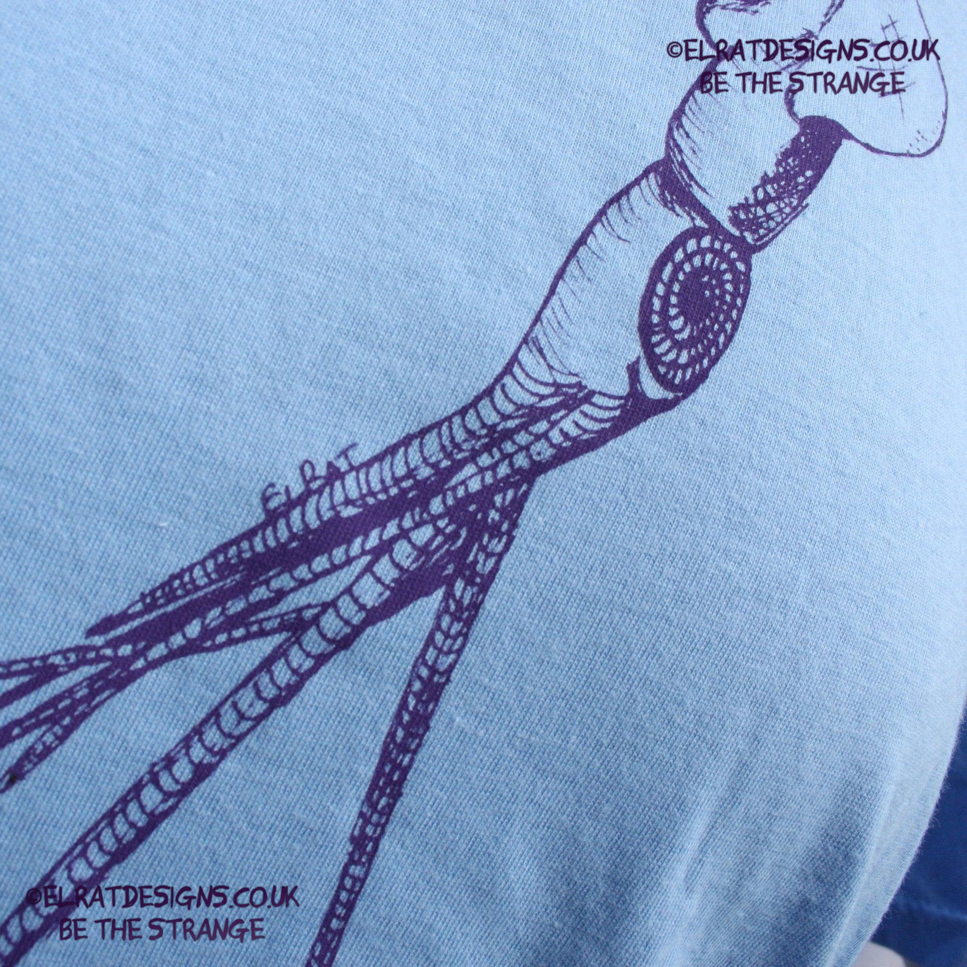 ElRat Designs hand-drawn whiplash squid design, cephalopods are cool! hand pulled screen print with eco friendly water based ink. elratdesigns.co.uk