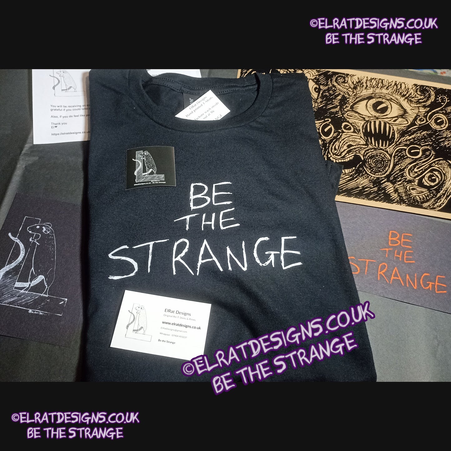 ElRat package of light. ElRat Designs Be the Strange, and scrawled neurodiversity t-shirt - hero - elratdesigns.co.uk