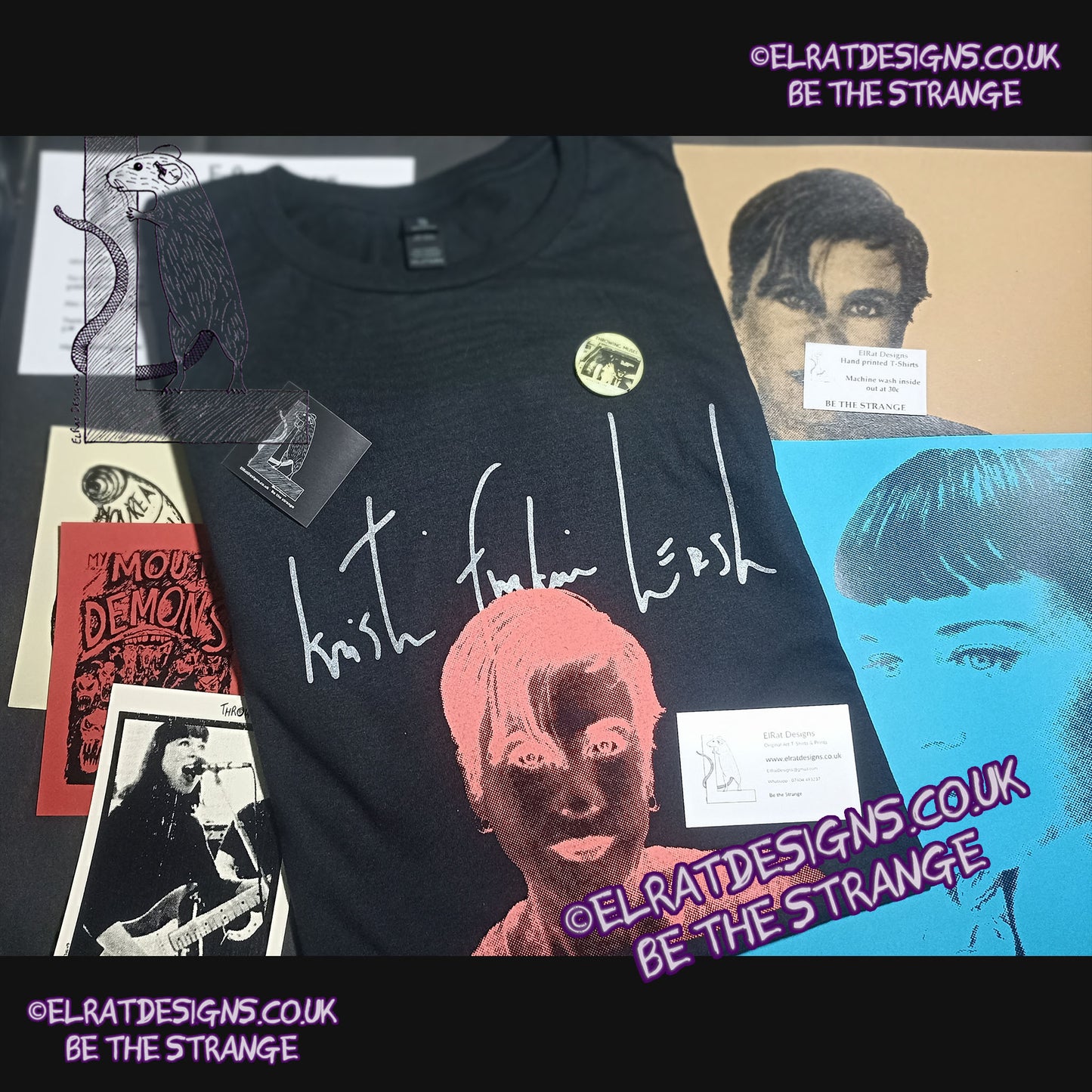 ElRat, Package of light. Kristin Fuckin' Hersh, KFH, halftone lairy portrait, fluorescent t-shirt, only from ElRat Designs - hero - elratdesigns.co.uk