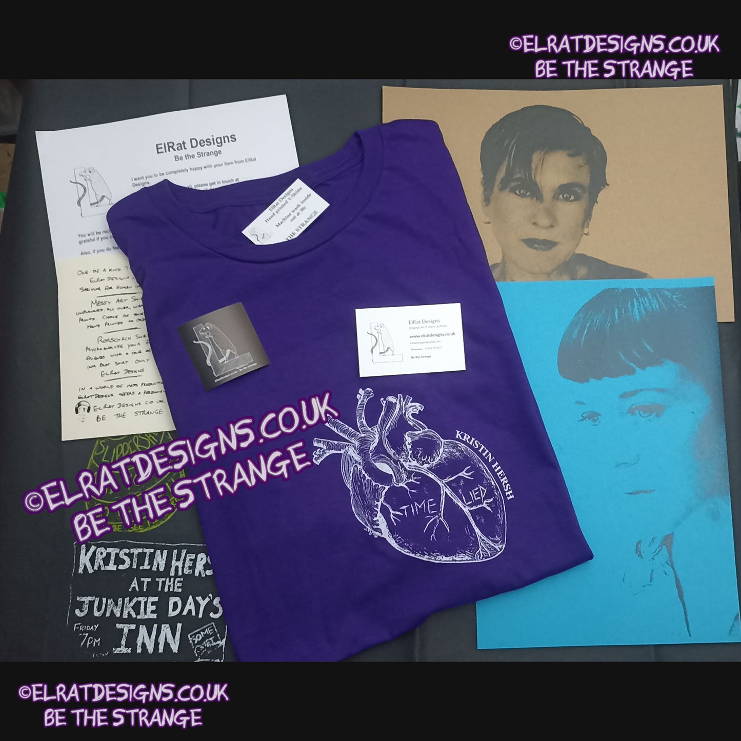 ElRat package of light - Kristin Hersh - Reflections on the Motive Power of Fire, "Time Lied" anatomical heart T-shirt by ElRat designs - hero - elratdesigns.co.uk