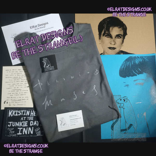 ElRat package of light Throwing Muses, Chains Changed, Classic Logo T-Shirt. Charcoal and Silver. Every Hersh Shirt Supports Kristin Hersh Studio Time ElRat Designs - hero - elratdesigns.co.uk