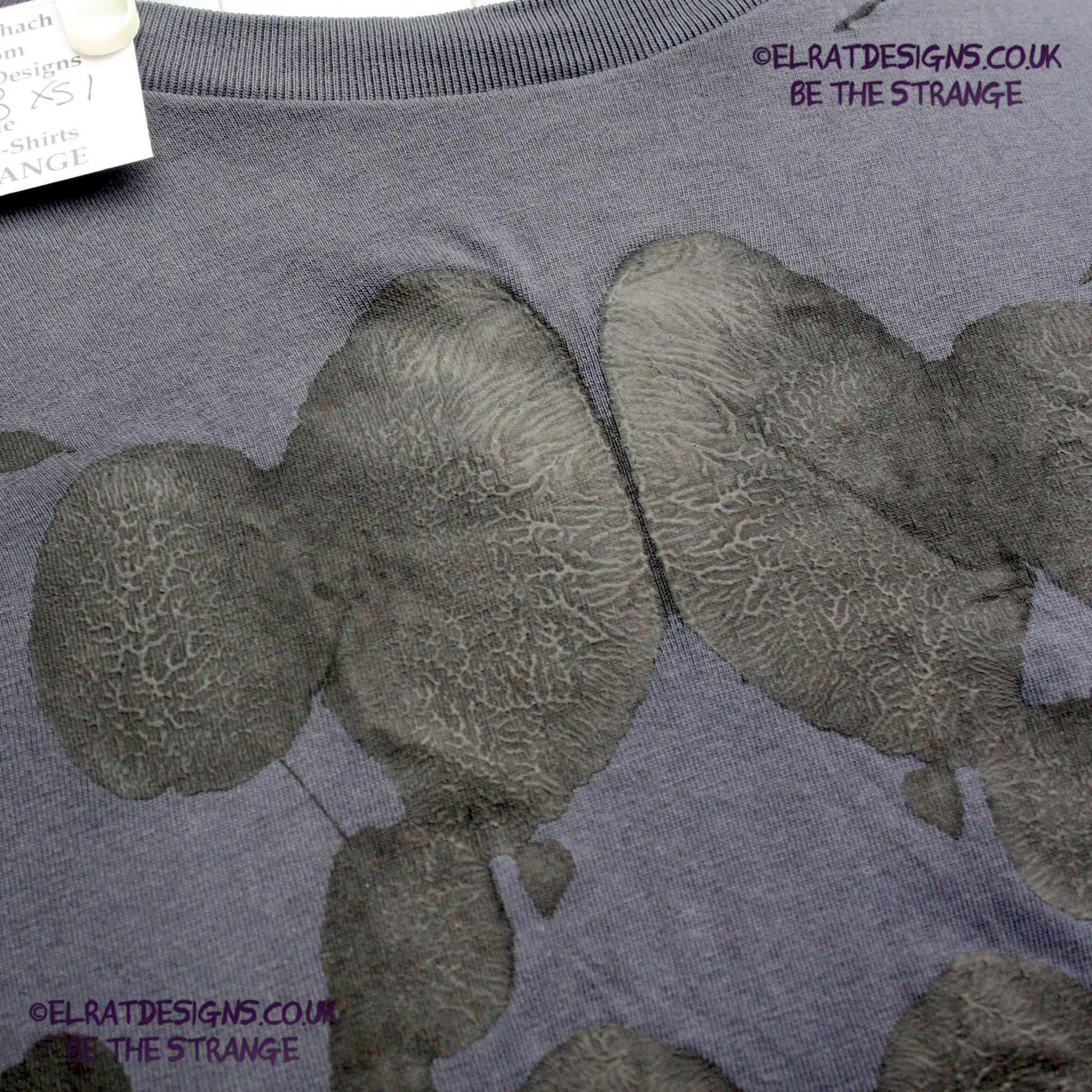 Rorschach, Anthracite cotton T-Shirt with Black ink blot - XSmall  #1 (RAnt B XS1) - ElRat Designs - elratdesigns.co.uk