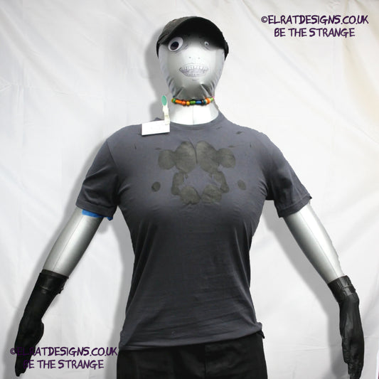 Rorschach, Anthracite cotton T-Shirt with Black ink blot - XSmall #1 (RAnt B XS1) - ElRat Designs - elratdesigns.co.uk