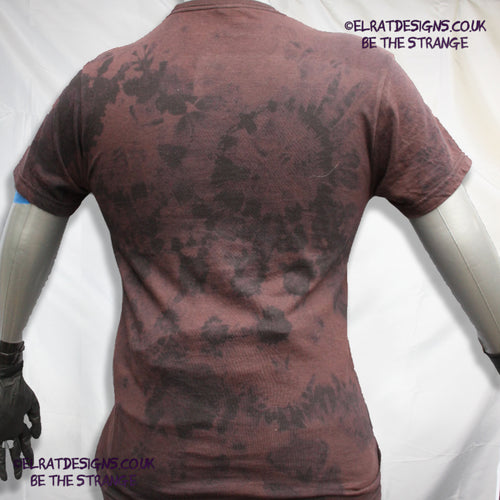 Rorschach, Black cotton Revers Tie Dyed T-Shirt with Fluorescent Orange ink blot - Small #1 (RB RTD FlO S1) - ElRat Designs - elratdesigns.co.uk