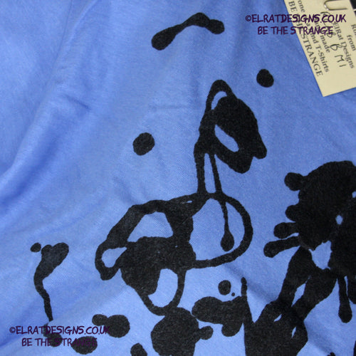Rorschach, Carolina Blue cotton T-Shirt with Black ink blot - Medium #1 (RCaB B M1) - ElRat Designs - elratdesigns.co.uk
