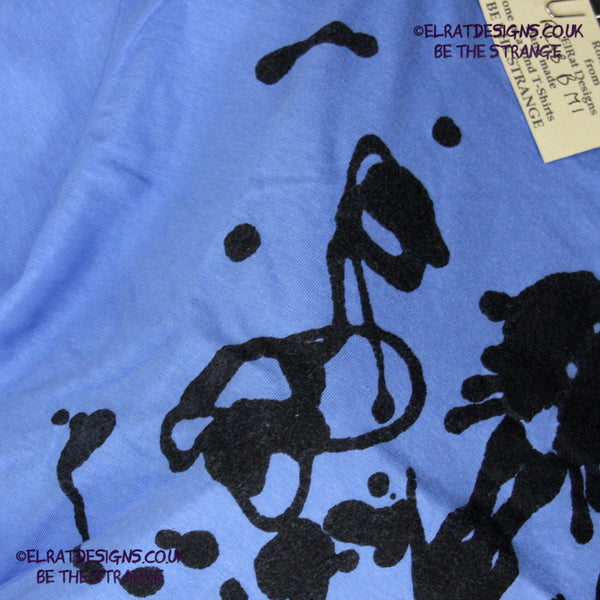 Rorschach, Carolina Blue cotton T-Shirt with Black ink blot - Medium #1 (RCaB B M1) - ElRat Designs - elratdesigns.co.uk