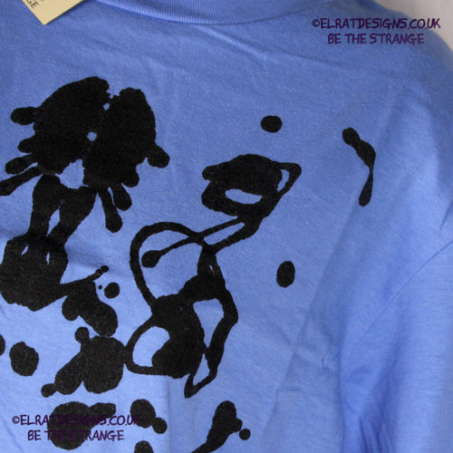 Rorschach, Carolina Blue cotton T-Shirt with Black ink blot - Medium #1 (RCaB B M1) - ElRat Designs - elratdesigns.co.uk