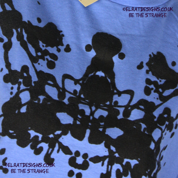 Rorschach, Carolina Blue cotton T-Shirt with Black ink blot - Small #1 (RCaB B S1) - ElRat Designs - elratdesigns.co.uk