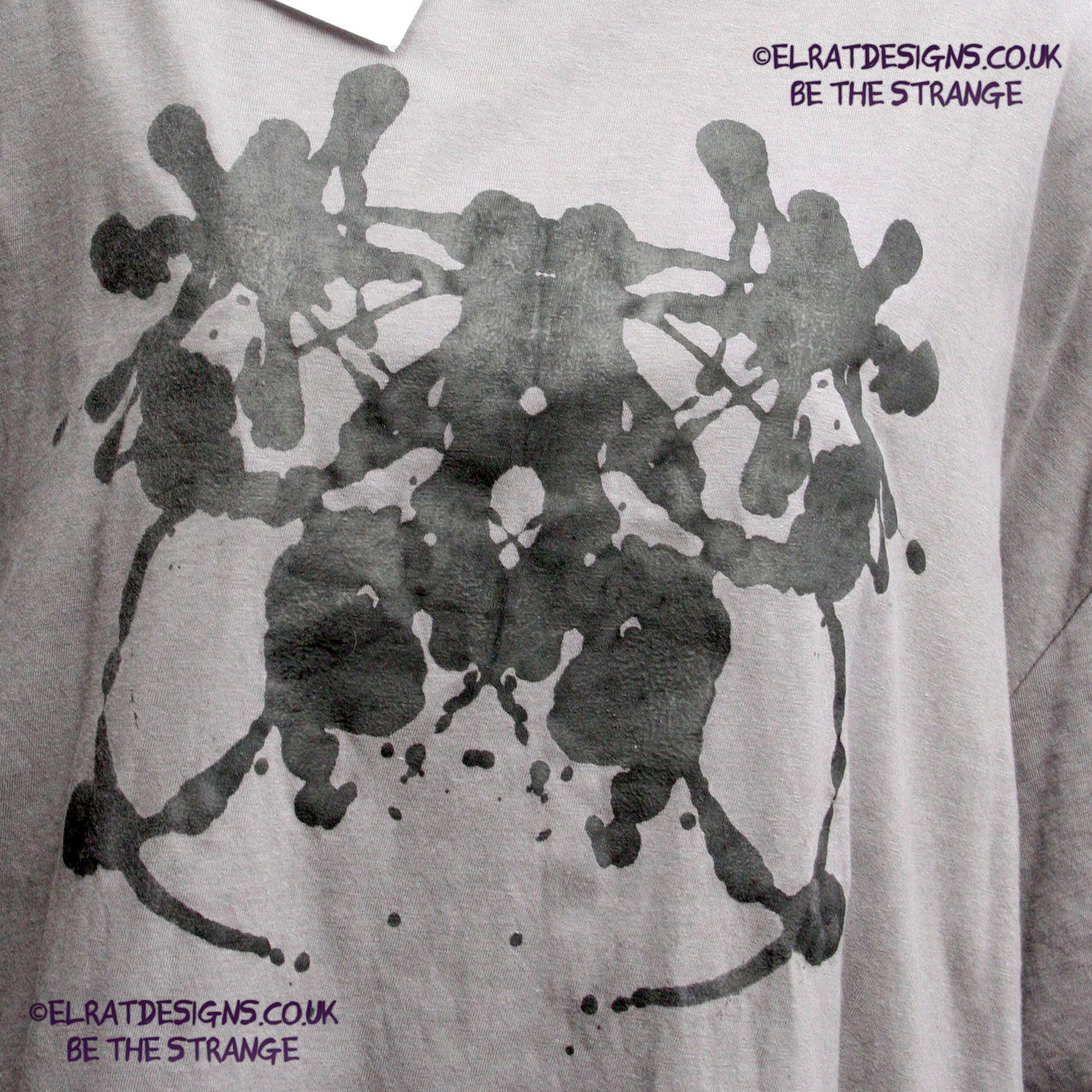 Rorschach, Charcoal cotton T-Shirt with Black ink blot - 2X Large #1 (RCh B 2XL1) - ElRat Designs - elratdesigns.co.uk