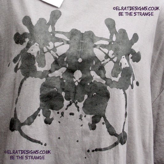 Rorschach, Charcoal cotton T-Shirt with Black ink blot - 2X Large #1 (RCh B 2XL1) - ElRat Designs - elratdesigns.co.uk