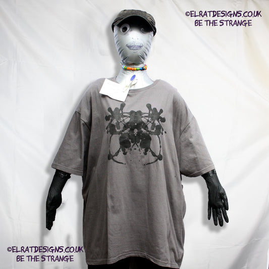 Rorschach, Charcoal cotton T-Shirt with Black ink blot - 2X Large #1 (RCh B 2XL1) - ElRat Designs - elratdesigns.co.uk