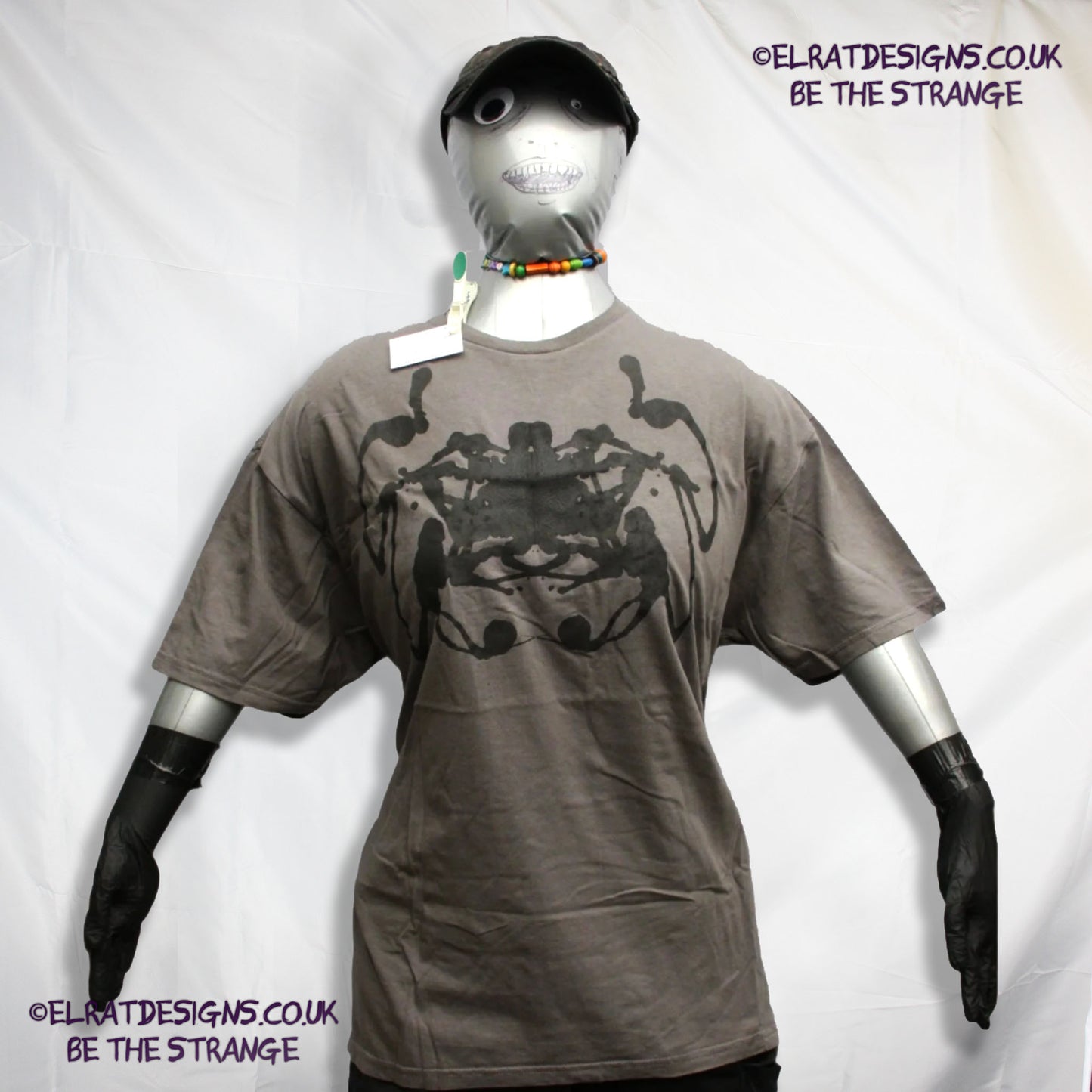 Rorschach, Charcoal cotton T-Shirt with Black ink blot - 2X Large #2 (RCh B 2XL2) - ElRat Designs - elratdesigns.co.uk