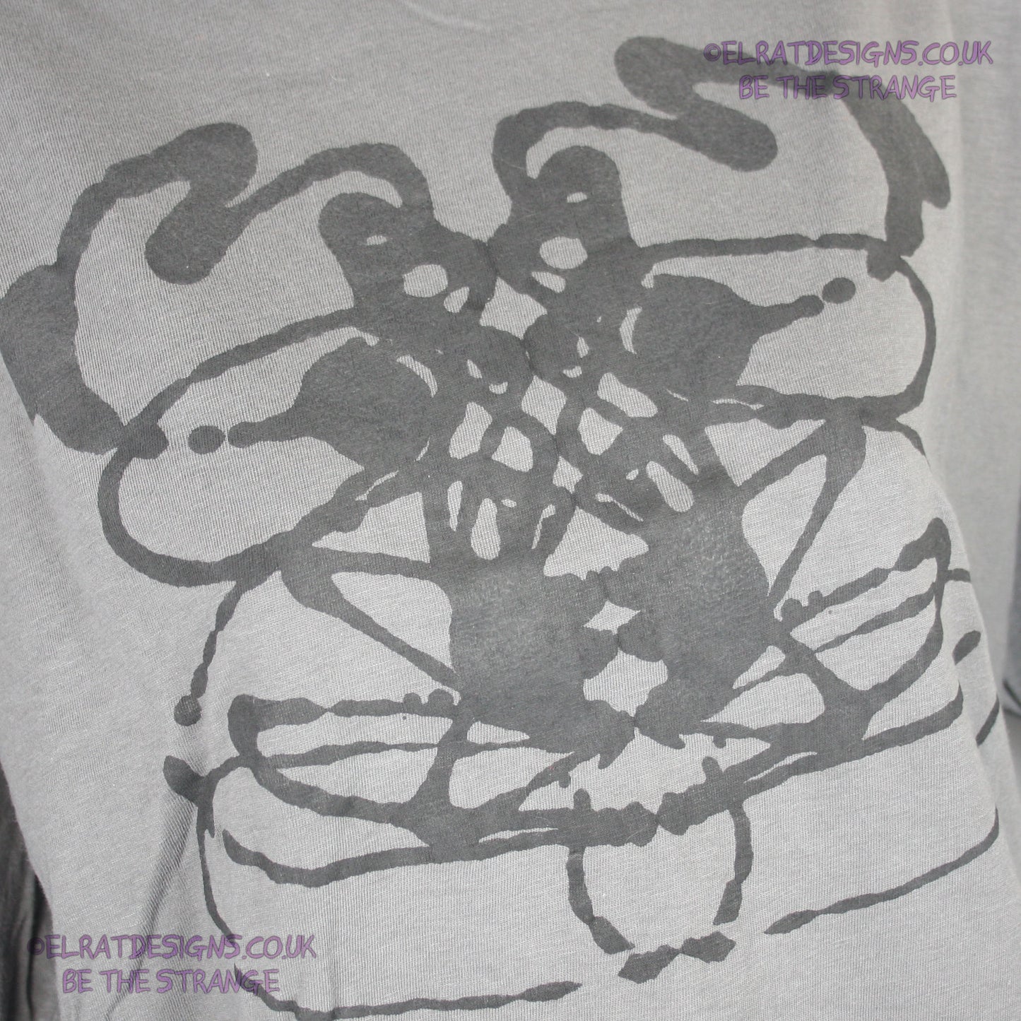 Rorschach, Charcoal cotton T-Shirt with Black ink blot - Large #2 (RCH B L2) - ElRat Designs - elratdesigns.co.uk