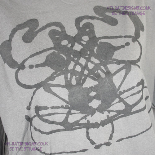 Rorschach, Charcoal cotton T-Shirt with Black ink blot - Large #2 (RCH B L2) - ElRat Designs - elratdesigns.co.uk