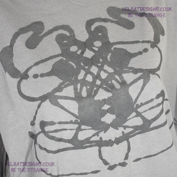 Rorschach, Charcoal cotton T-Shirt with Black ink blot - Large #2 (RCH B L2) - ElRat Designs - elratdesigns.co.uk