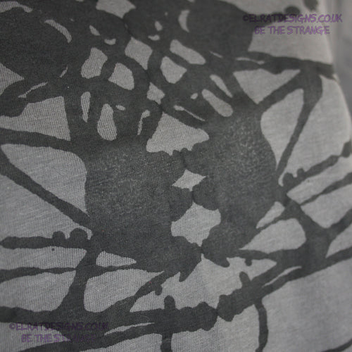 Rorschach, Charcoal cotton T-Shirt with Black ink blot - Large #2 (RCH B L2) - ElRat Designs - elratdesigns.co.uk