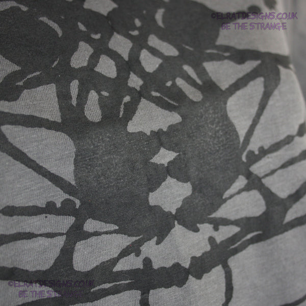 Rorschach, Charcoal cotton T-Shirt with Black ink blot - Large #2 (RCH B L2) - ElRat Designs - elratdesigns.co.uk