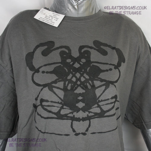 Rorschach, Charcoal cotton T-Shirt with Black ink blot - Large #2 (RCH B L2) - ElRat Designs - elratdesigns.co.uk