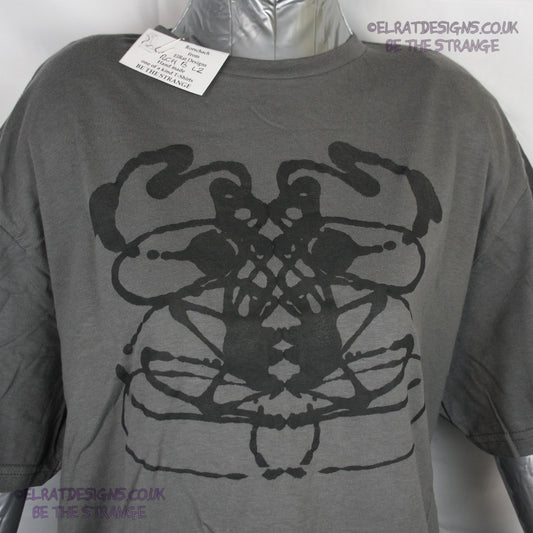 Rorschach, Charcoal cotton T-Shirt with Black ink blot - Large #2 (RCH B L2) - ElRat Designs - elratdesigns.co.uk