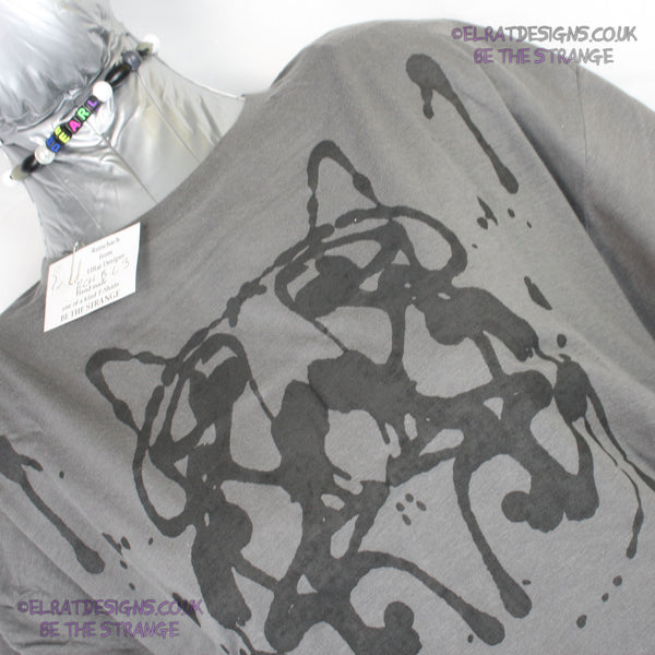 Rorschach, Charcoal cotton T-Shirt with Black ink blot - Large #3 (RCH B L3) - ElRat Designs - elratdesigns.co.uk