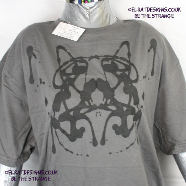 Rorschach, Charcoal cotton T-Shirt with Black ink blot - Large #3 (RCH B L3) - ElRat Designs - elratdesigns.co.uk