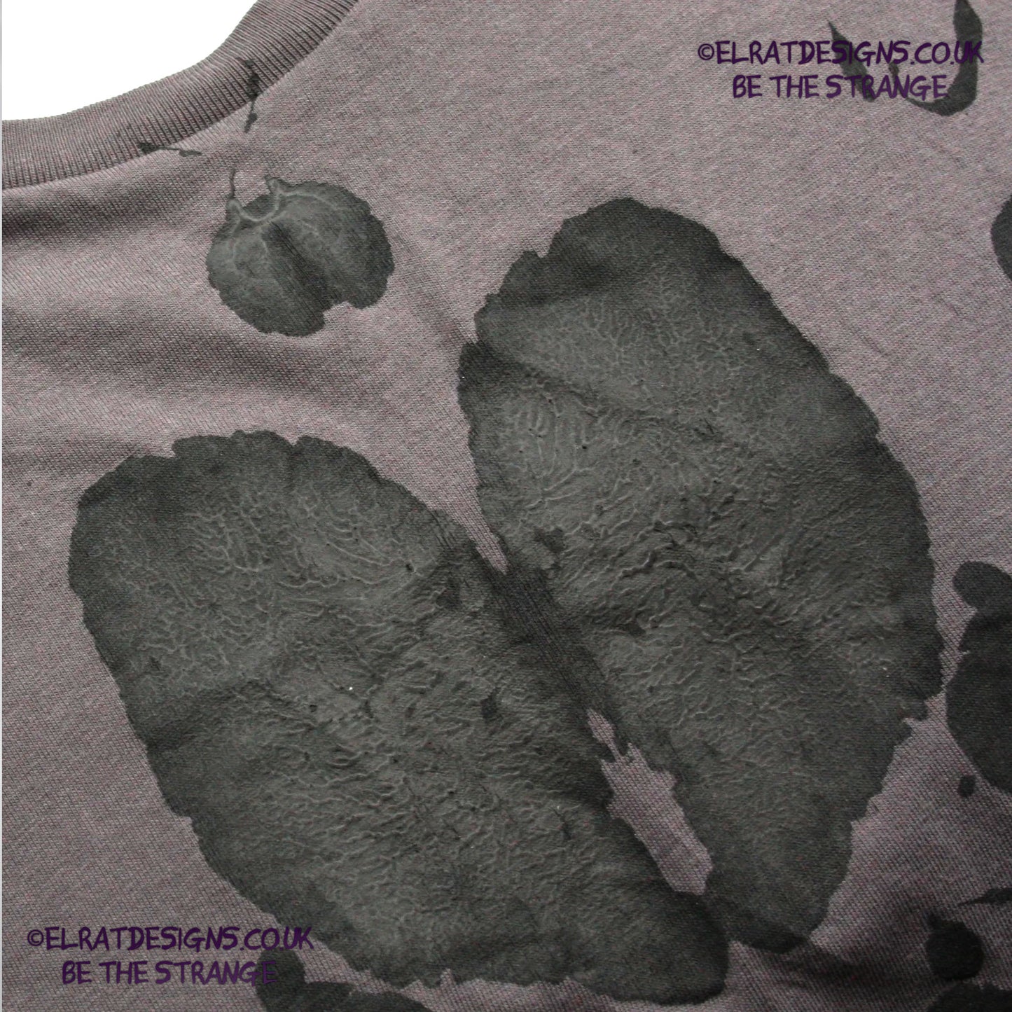 Rorschach, Charcoal cotton T-Shirt with Black ink blot - Large #4 (RCh B L4) - ElRat Designs - elratdesigns.co.uk