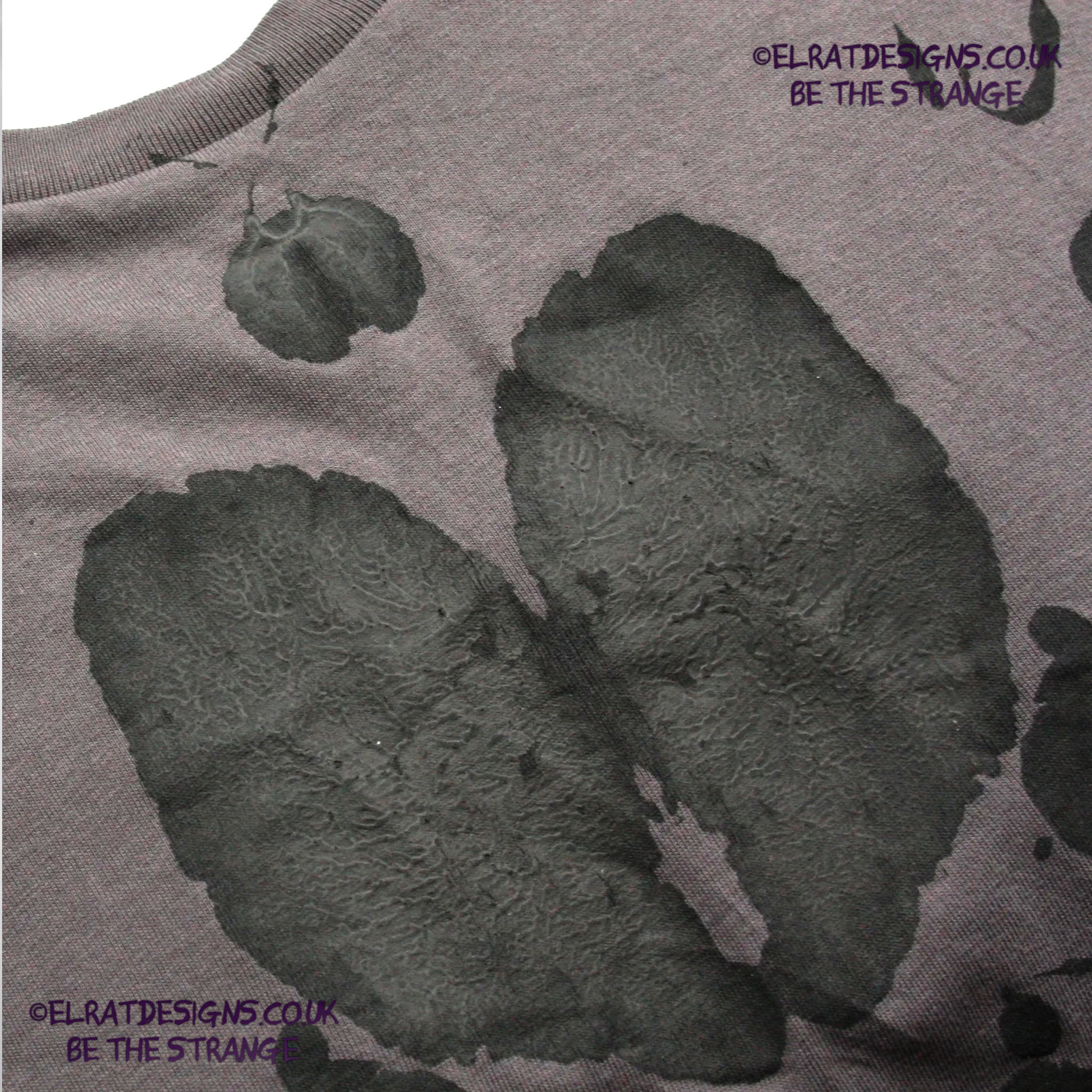 Rorschach, Charcoal cotton T-Shirt with Black ink blot - Large #4 (RCh B L4) - ElRat Designs - elratdesigns.co.uk