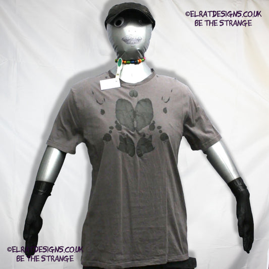 Rorschach, Charcoal cotton T-Shirt with Black ink blot - Large #4 (RCh B L4) - ElRat Designs - elratdesigns.co.uk