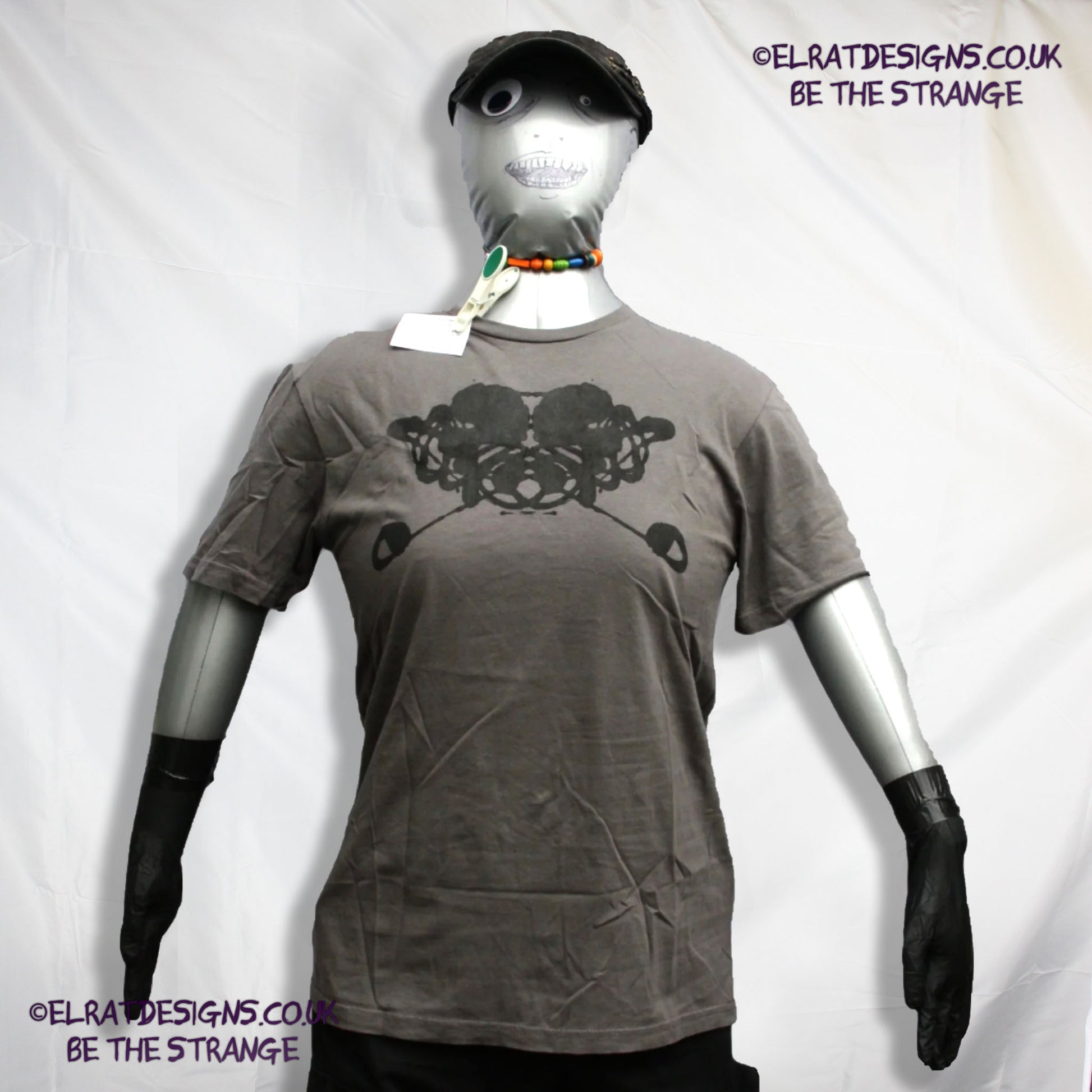 Rorschach, Charcoal cotton T-Shirt with Black ink blot - Medium #2 (RCh B M2) - ElRat Designs - elratdesigns.co.uk