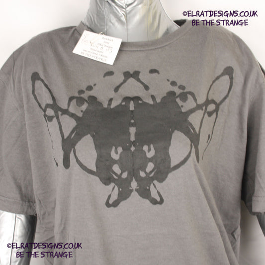 Rorschach, Charcoal cotton T-Shirt with Black ink blot - Medium #3 (RCH B M3) - ElRat Designs - elratdesigns.co.uk