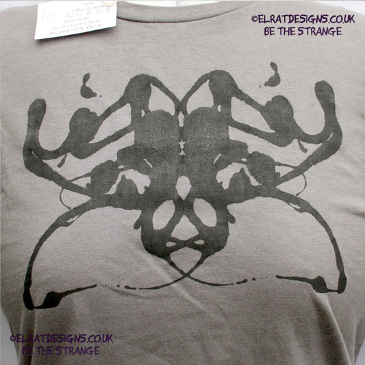 Rorschach, Charcoal cotton T-Shirt with Black ink blot - Medium #4 (RCh B M4) - ElRat Designs - elratdesigns.co.uk