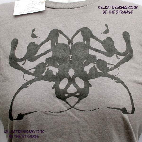 Rorschach, Charcoal cotton T-Shirt with Black ink blot - Medium #4 (RCh B M4) - ElRat Designs - elratdesigns.co.uk