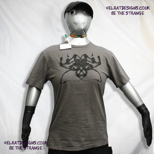 Rorschach, Charcoal cotton T-Shirt with Black ink blot - Medium #4 (RCh B M4) - ElRat Designs - elratdesigns.co.uk