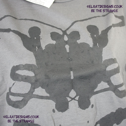 Rorschach, Charcoal cotton T-Shirt with Black ink blot - Extra Large #1 (RCH B XL1) - ElRat Designs - elratdesigns.co.uk