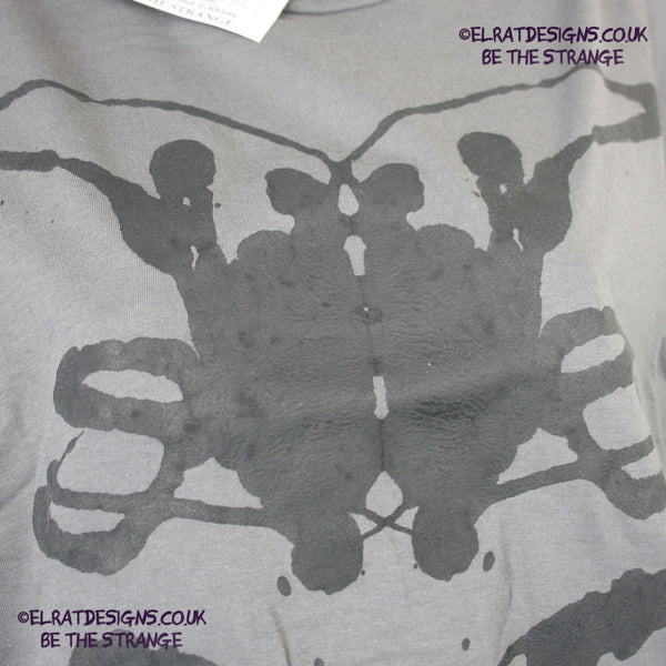 Rorschach, Charcoal cotton T-Shirt with Black ink blot - Extra Large #1 (RCH B XL1) - ElRat Designs - elratdesigns.co.uk