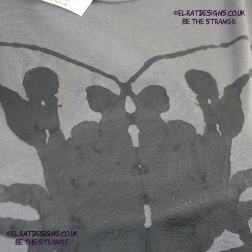 Rorschach, Charcoal cotton T-Shirt with Black ink blot - Extra Large #1 (RCH B XL1) - ElRat Designs - elratdesigns.co.uk