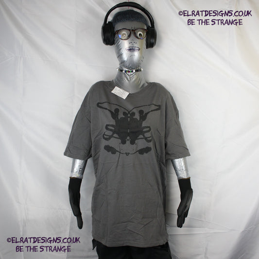 Rorschach, Charcoal cotton T-Shirt with Black ink blot - Extra Large #1 (RCH B XL1) - ElRat Designs - elratdesigns.co.uk