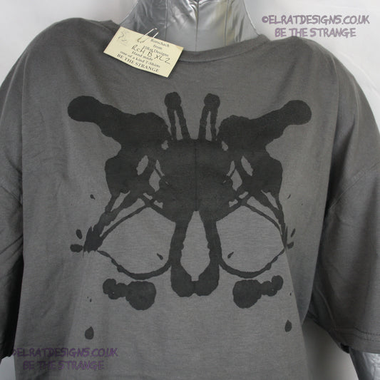 Rorschach, Charcoal cotton T-Shirt with Black ink blot - Extra Large #2 (RCH B XL2) - ElRat Designs - elratdesigns.co.uk