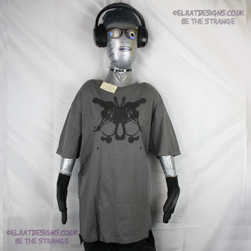 Rorschach, Charcoal cotton T-Shirt with Black ink blot - Extra Large #2 (RCH B XL2) - ElRat Designs - elratdesigns.co.uk