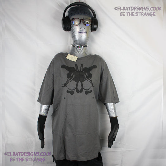 Rorschach, Charcoal cotton T-Shirt with Black ink blot - Extra Large #2 (RCH B XL2) - ElRat Designs - elratdesigns.co.uk